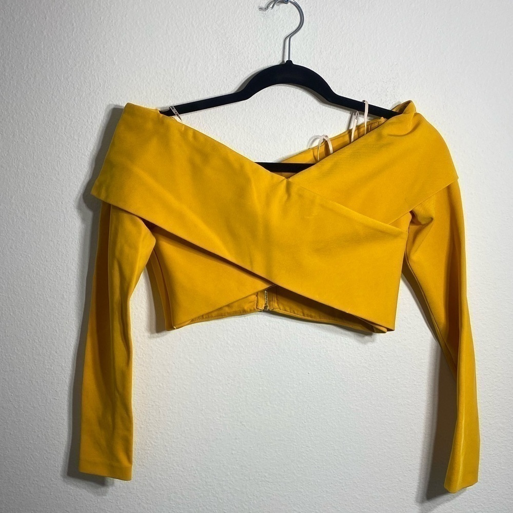 CUSHNIE ET OCHS Issa Yellow Off-The-Shoulder Cross Panel Crop Top SzM /US6 - Picture 6 of 16